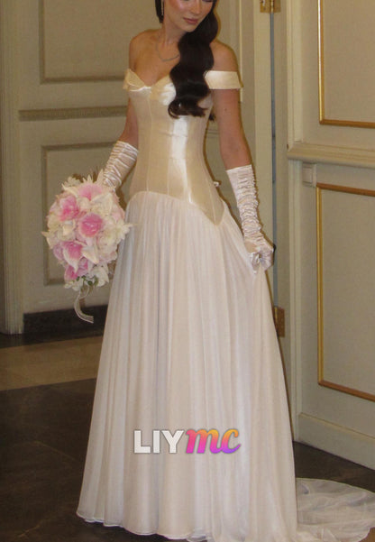 Off-the-Shoulder Corset A-Line Wedding Dress
