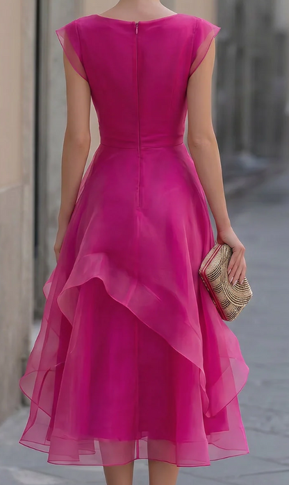 Asymmetrical Ruffle Organza Midi Dress