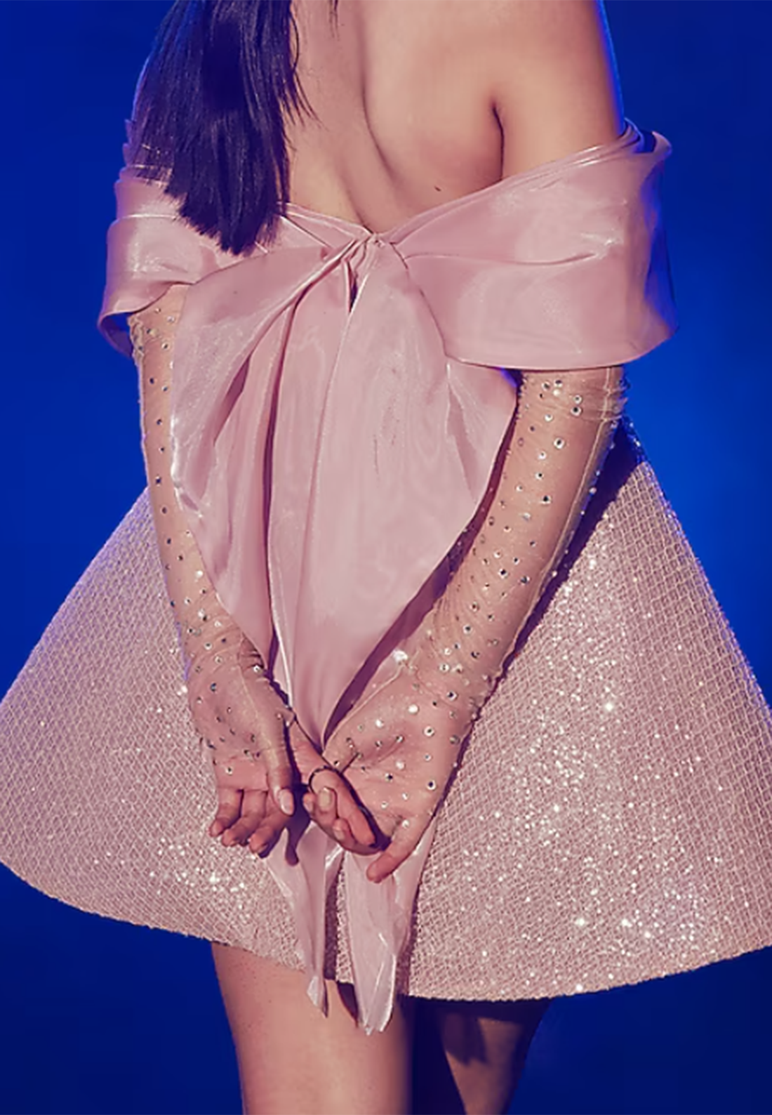 Off-the-Shoulder Sequin Mini Dress with Bow