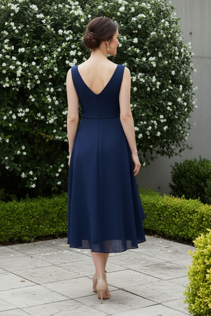 Sleeveless Asymmetrical High-Low Pleated Midi Dress