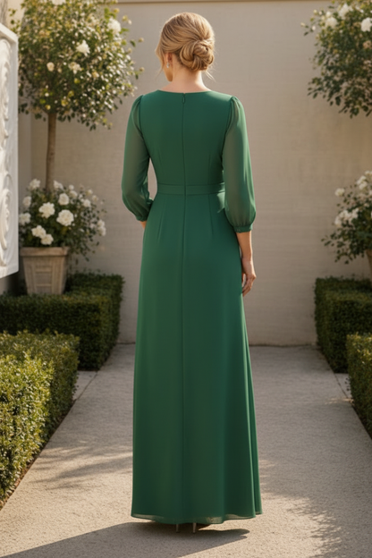 Elegant V-Neck Chiffon Evening Gown with 3D Flower