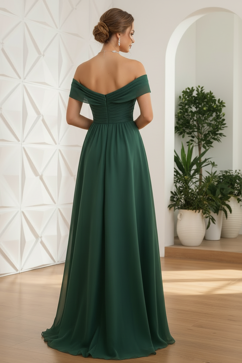 Asymmetrical One-Shoulder Chiffon Gown with Slit