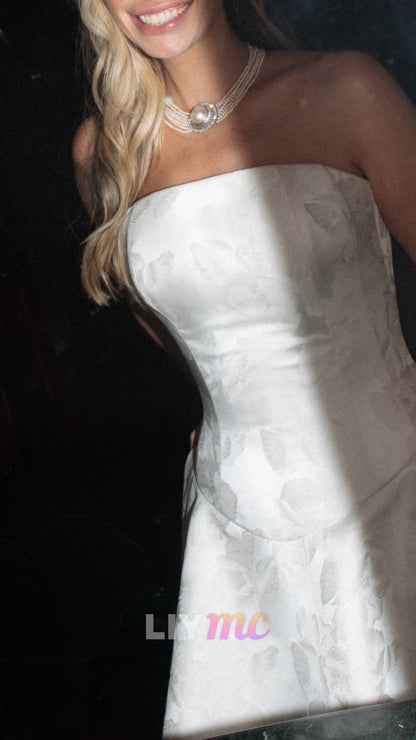 Strapless Jacquard High-Low Gown with Sheer Skirt