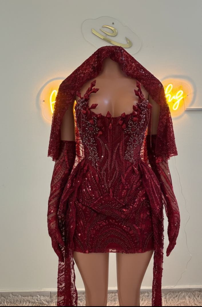 Embellished Corset Mini Dress with Hooded Cape
