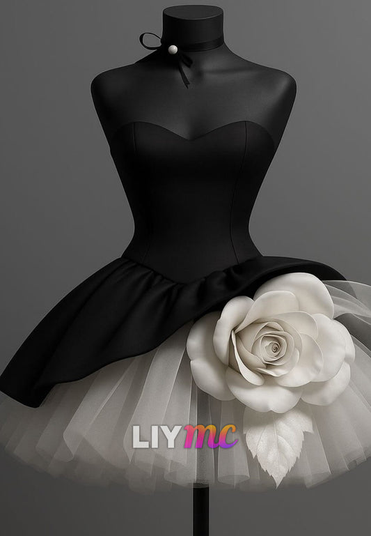 Strapless Sweetheart Tulle Mini Dress with 3D Flower