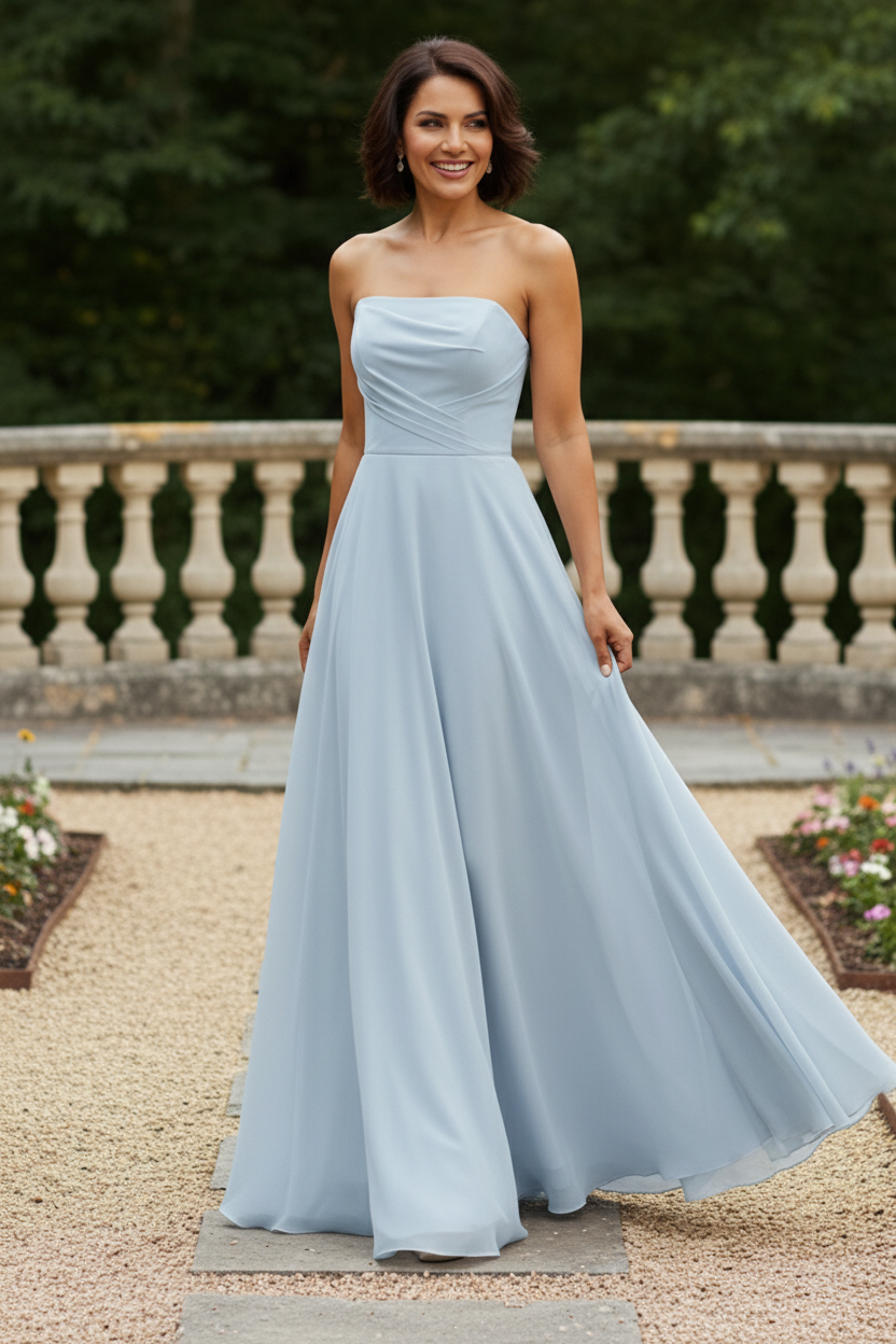 Strapless Chiffon A-Line Evening Dress with Pockets