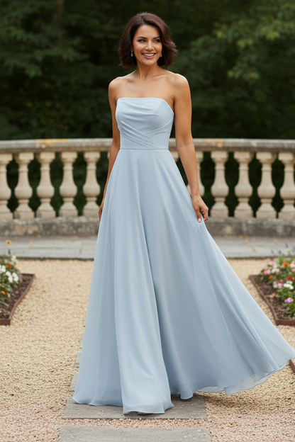 Strapless Chiffon A-Line Evening Dress with Pockets