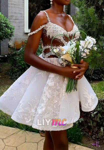 Beaded Illusion Bodice Lace Short Dress