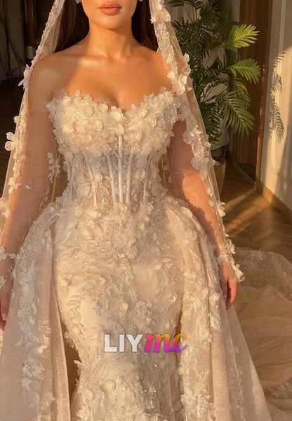 Off-Shoulder Mermaid Wedding Dress with Overskirt