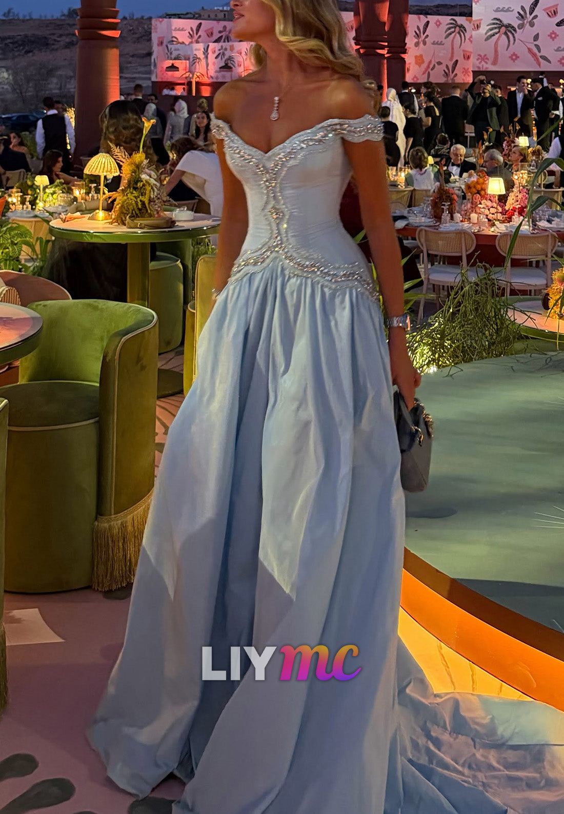 Off-the-Shoulder Beaded Bodice Ball Gown