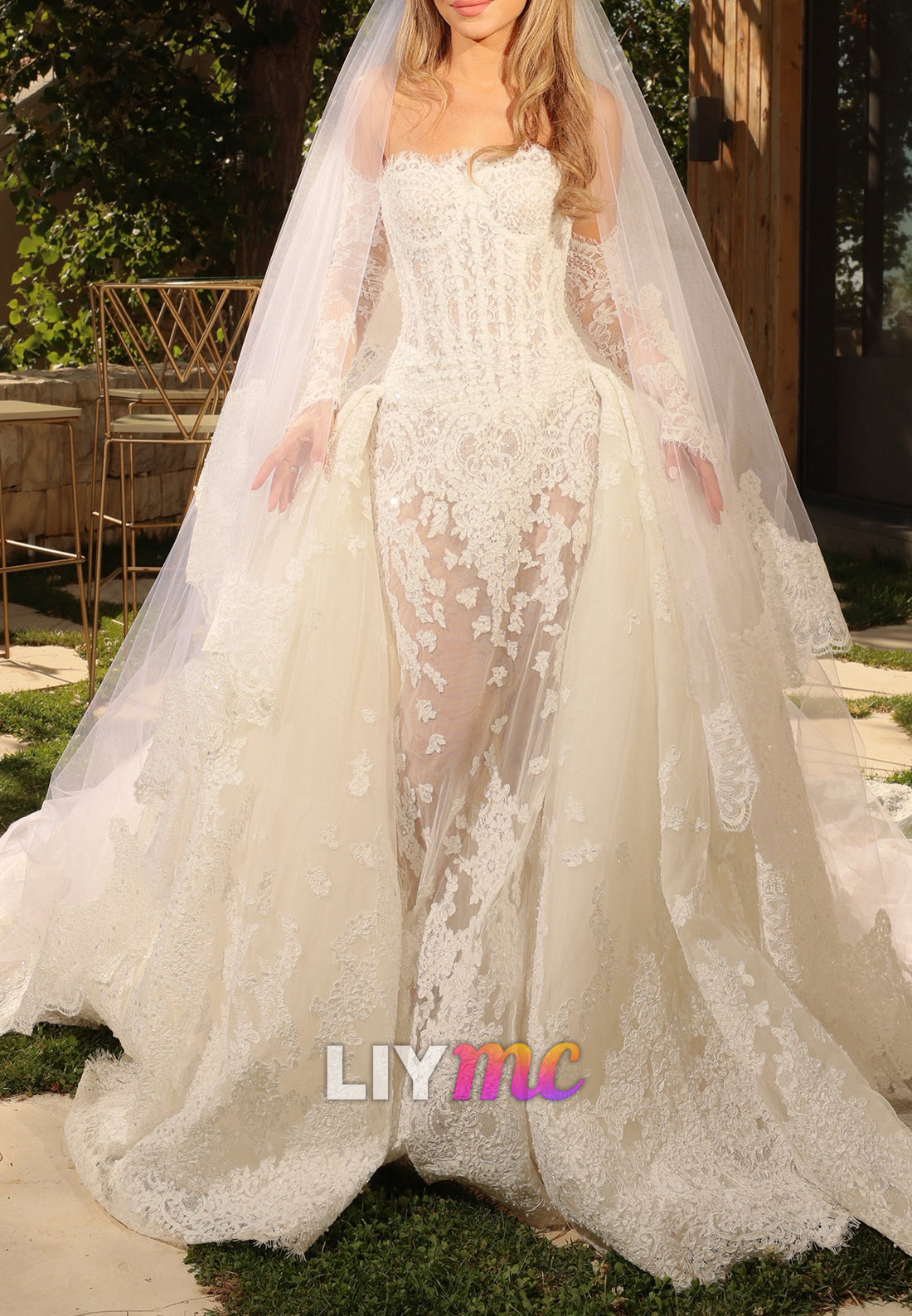 Lace Sheath Wedding Dress with Overskirt