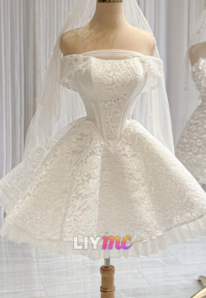 Short Lace Corset Wedding Dress with Veil