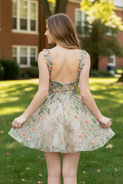 Embroidered Floral Corset Mini Dress
