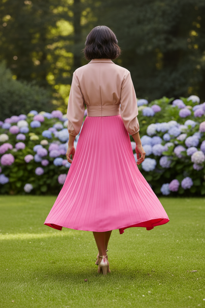 Lapel Wrap Pleated Midi Dress with Pockets