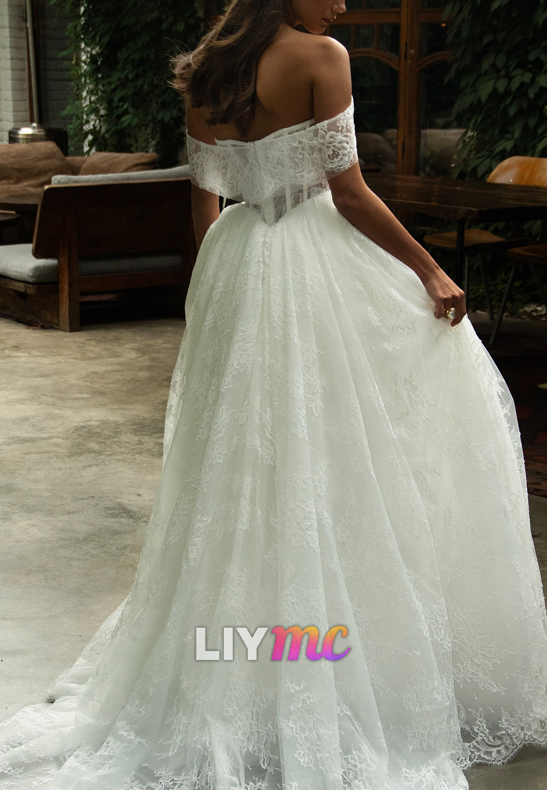 Off-the-Shoulder Lace Corset Wedding Dress