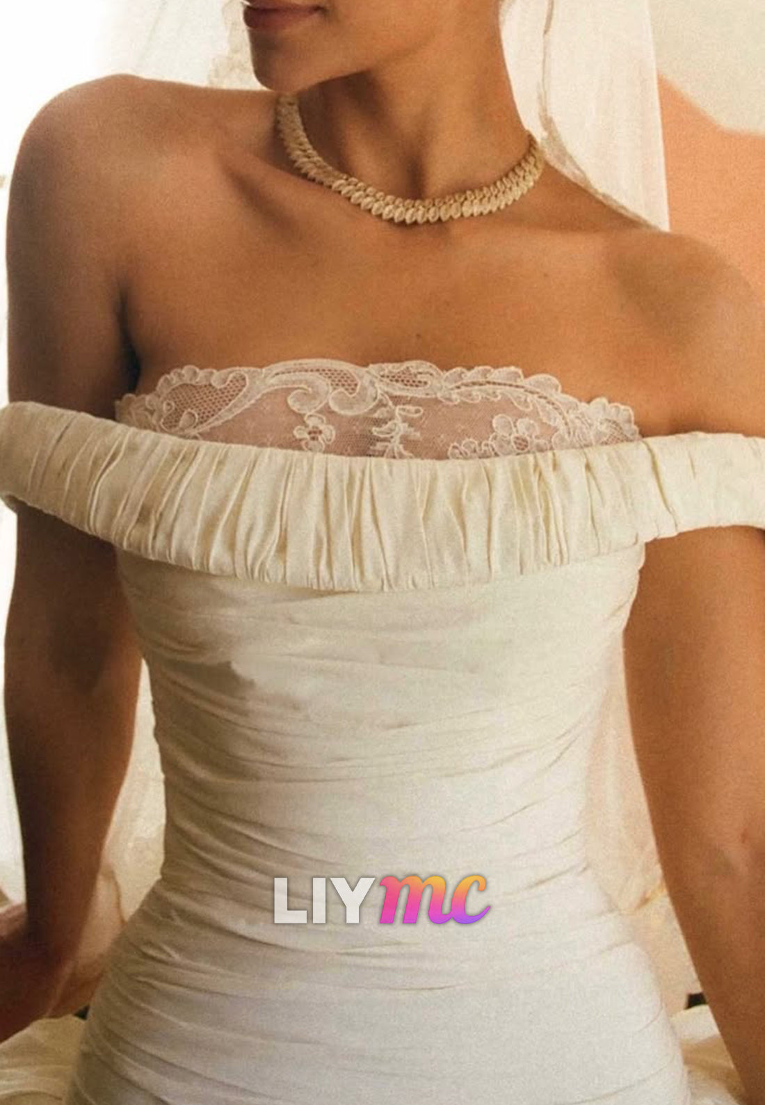 Ruched Drop-Waist Ball Gown Wedding Dress