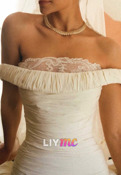 Ruched Drop-Waist Ball Gown Wedding Dress