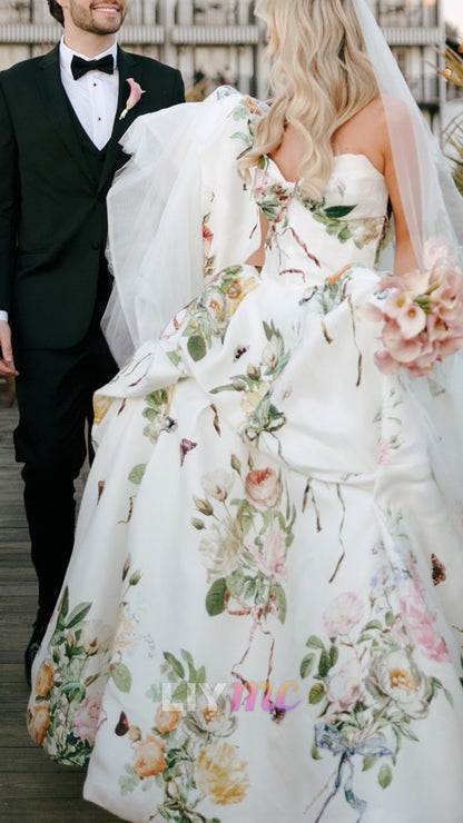 Floral Print Ball Gown Wedding Dress