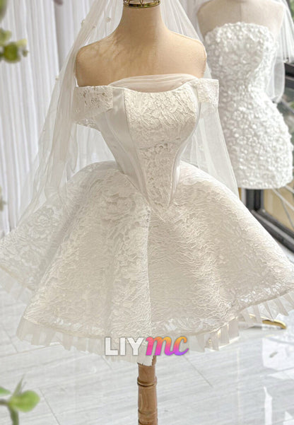 Short Lace Corset Wedding Dress with Veil