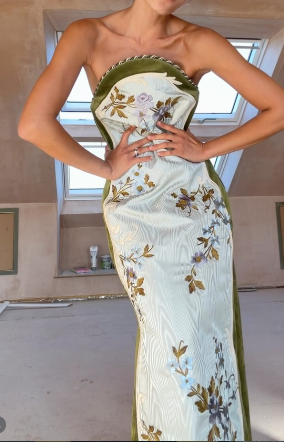 Strapless Floral Embroidered Maxi Column Dress