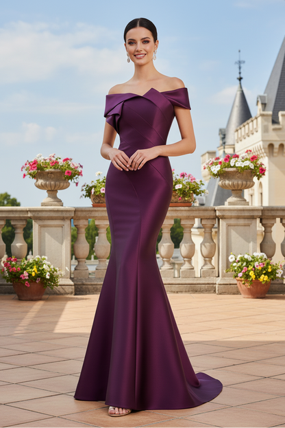 Off-the-Shoulder Satin Mermaid Evening Gown