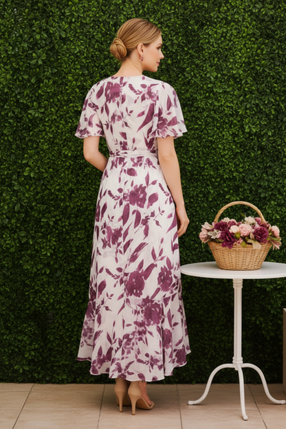 Floral Print High-Low Chiffon Evening Dress