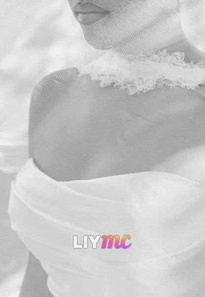 Strapless Ruched A-Line Gown with Lace Trim