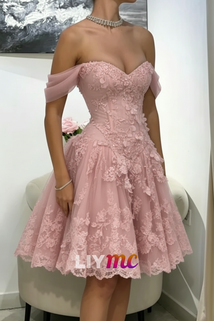 Off-the-Shoulder Lace Sweetheart Short Dress