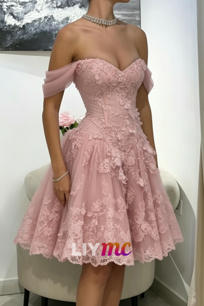 Off-the-Shoulder Lace Sweetheart Short Dress