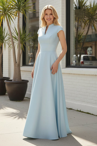 Elegant Cap Sleeve A-Line Satin Evening Gown