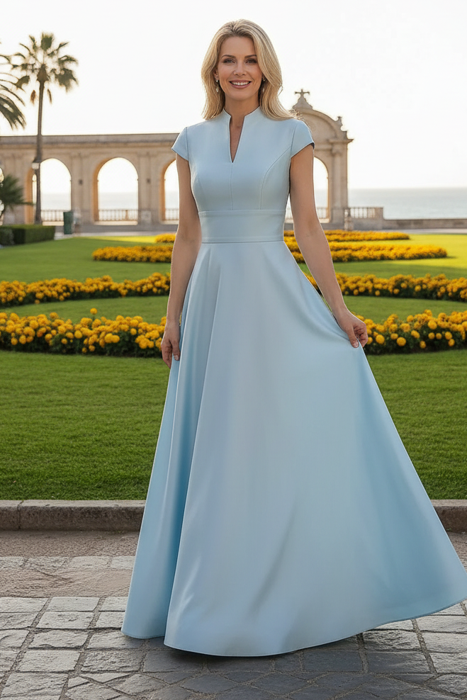 Elegant Cap Sleeve A-Line Satin Evening Gown