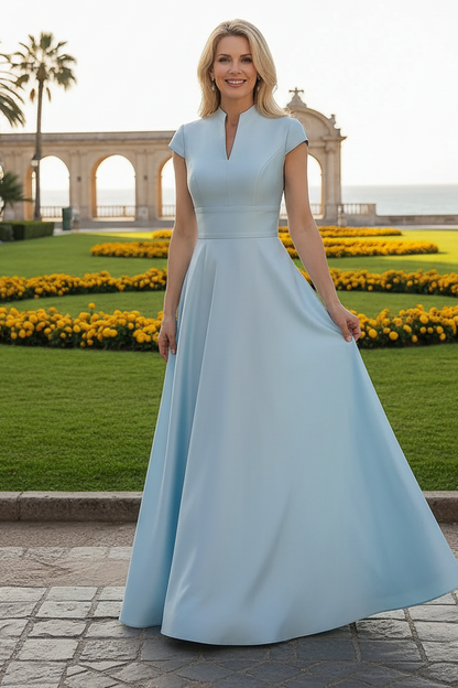 Elegant Cap Sleeve A-Line Satin Evening Gown