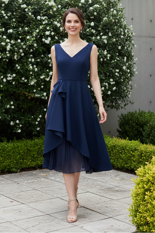 Sleeveless Asymmetrical High-Low Pleated Midi Dress