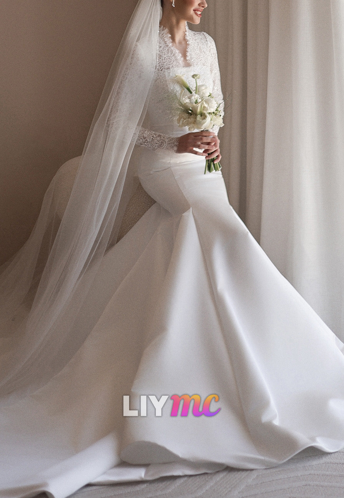 Lace High-Neck Mermaid Wedding Dress