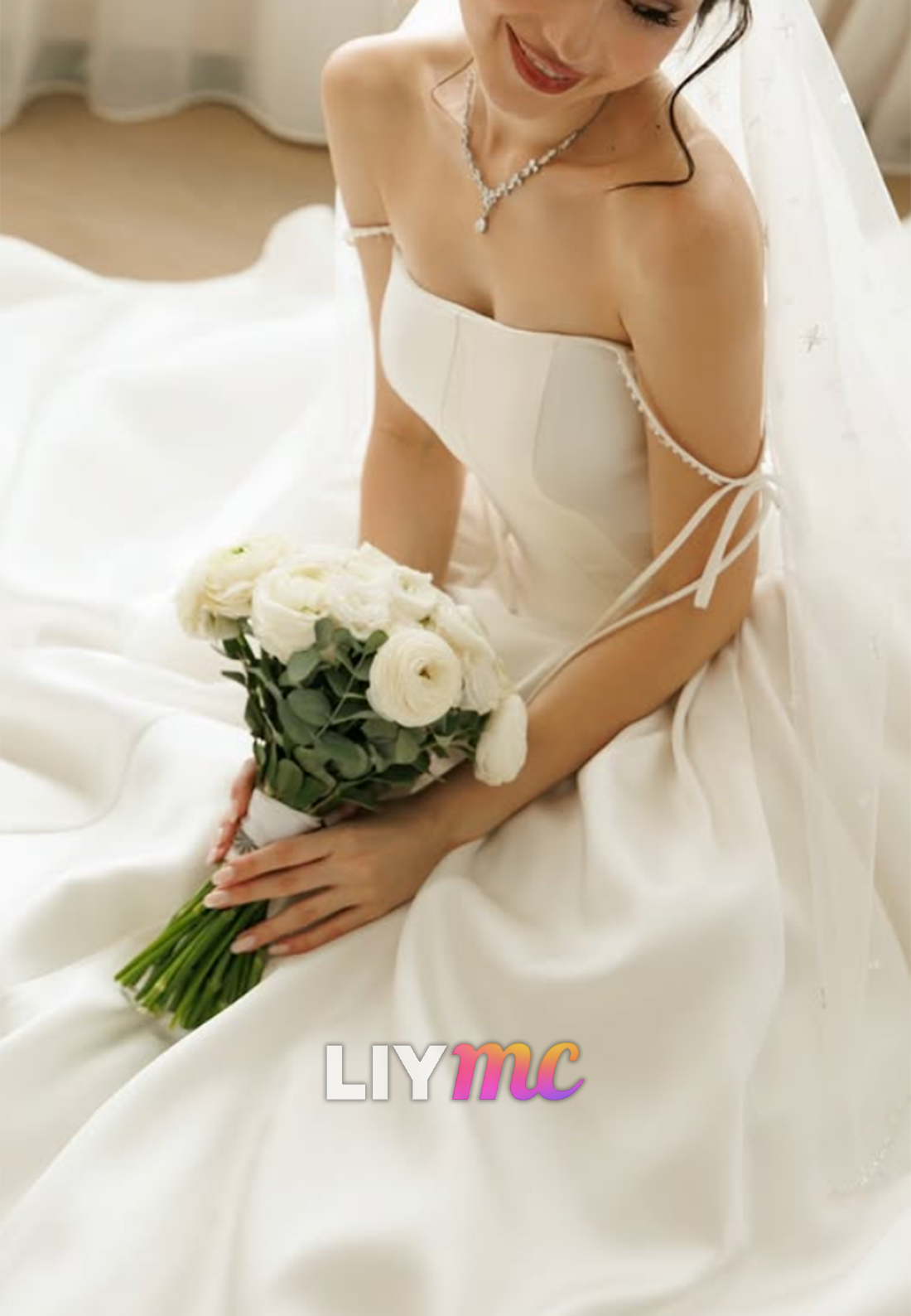 Satin Ball Gown Wedding Dress with Tie Straps