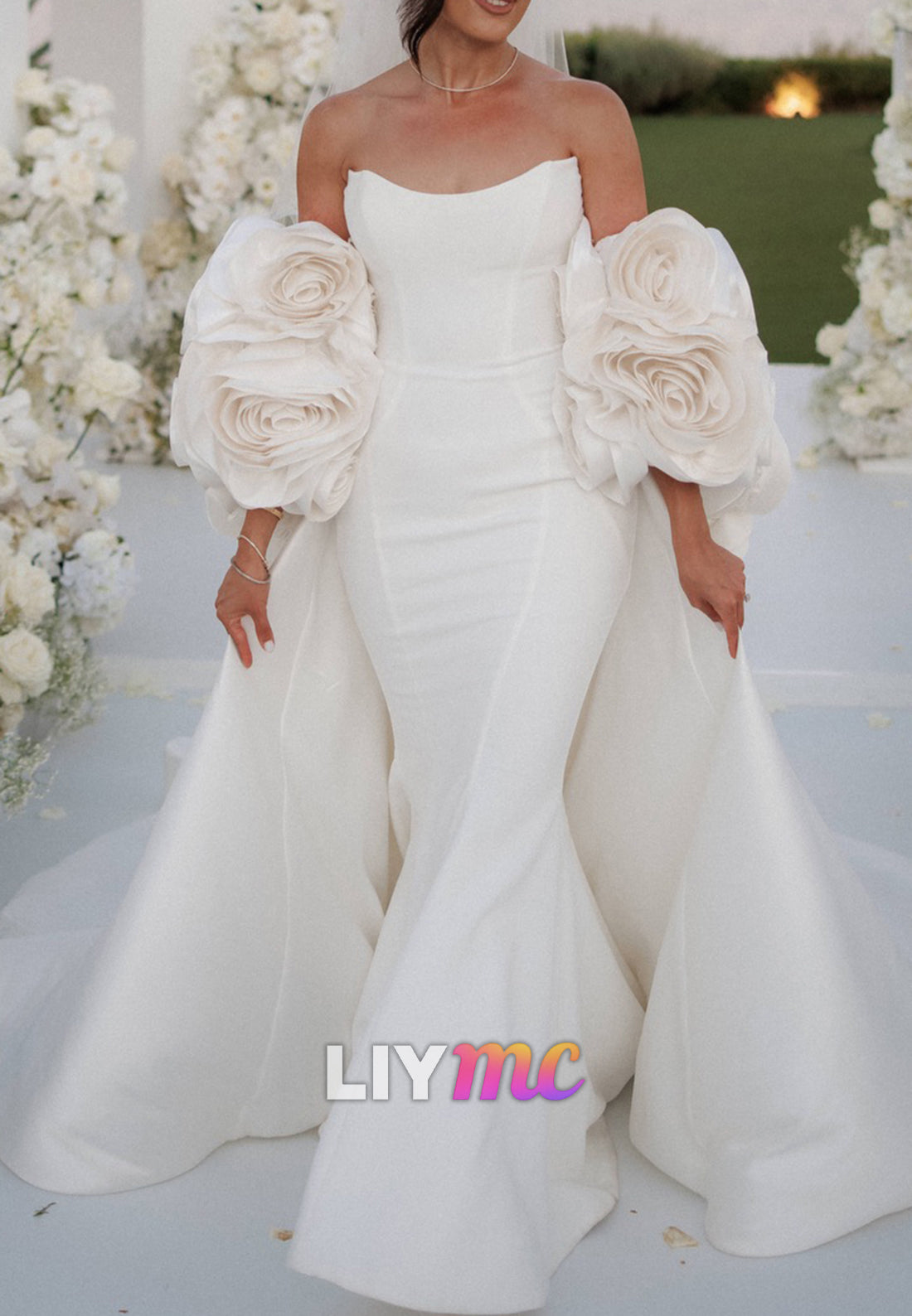 Strapless Mermaid Wedding Dress with 3D Roses