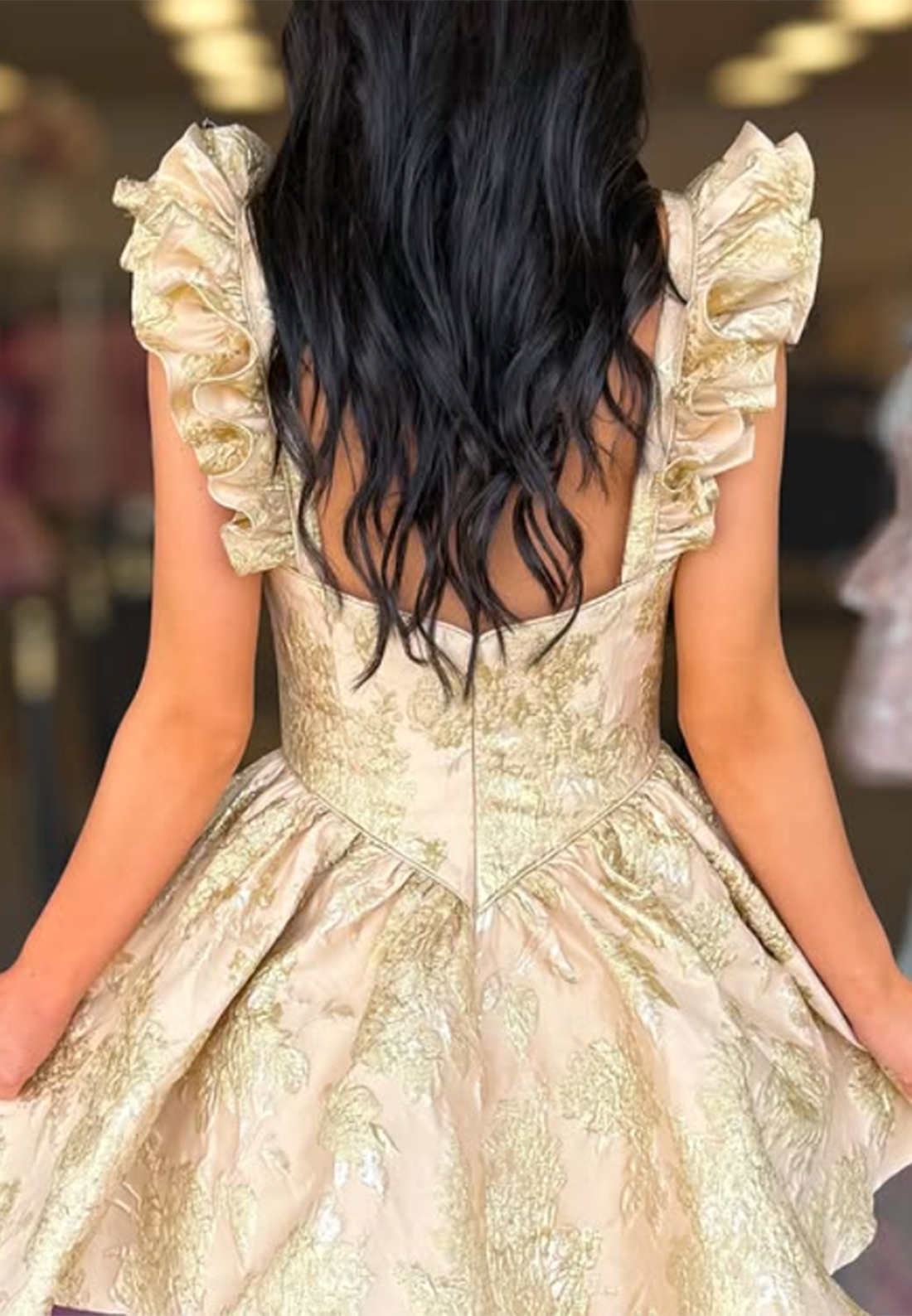Floral Brocade Ruffle Mini Dress