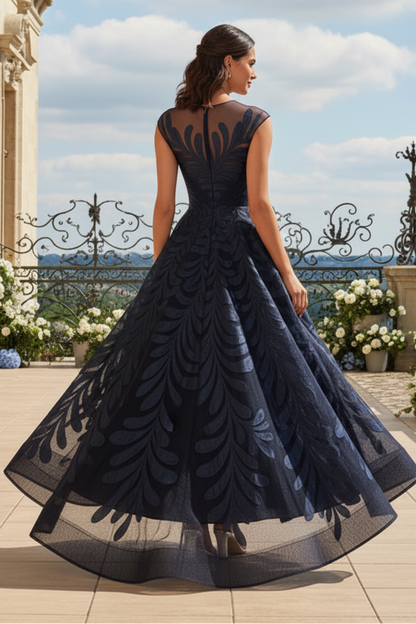 Illusion Neck High-Low A-Line Evening Dress