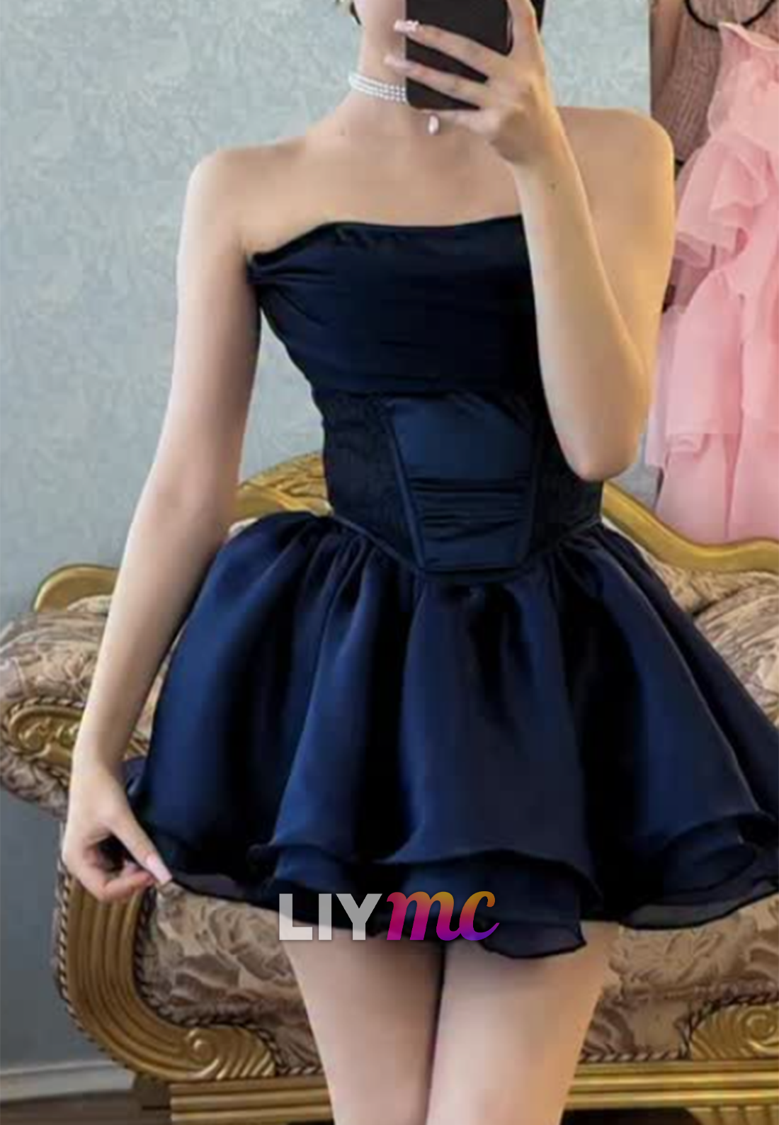 Strapless Corset Mini Dress with Voluminous Bubble Skirt