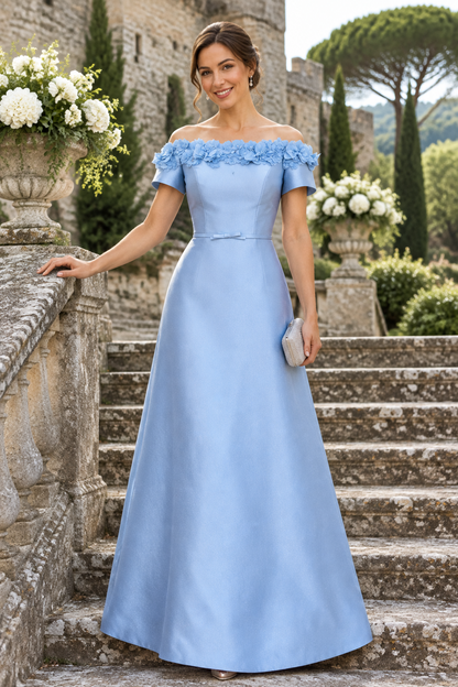Floral Off-the-Shoulder A-Line Evening Gown