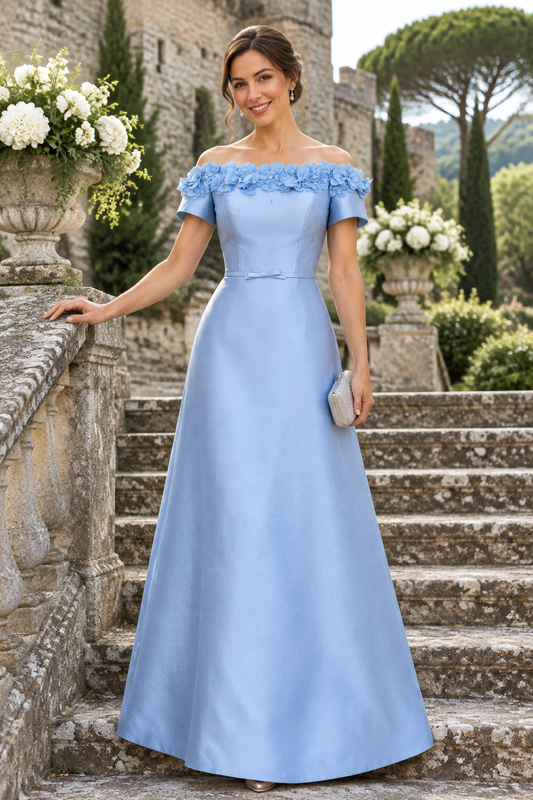 Floral Off-the-Shoulder A-Line Evening Gown