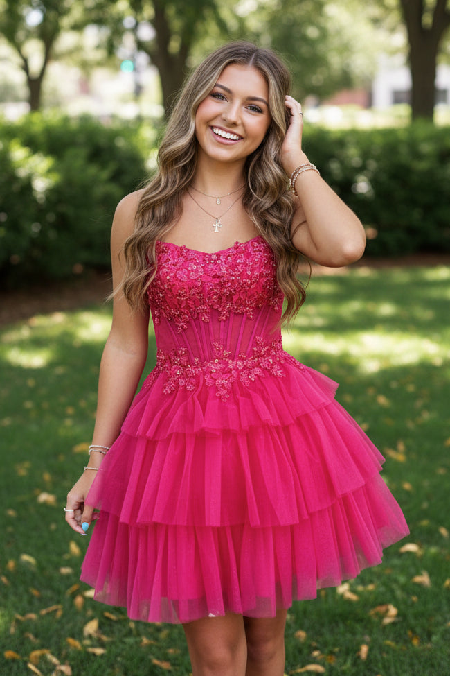 Sweetheart Corset Tiered Tulle Short Dress