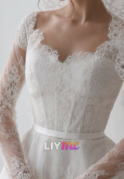 Lace Long Sleeve Ball Gown Wedding Dress