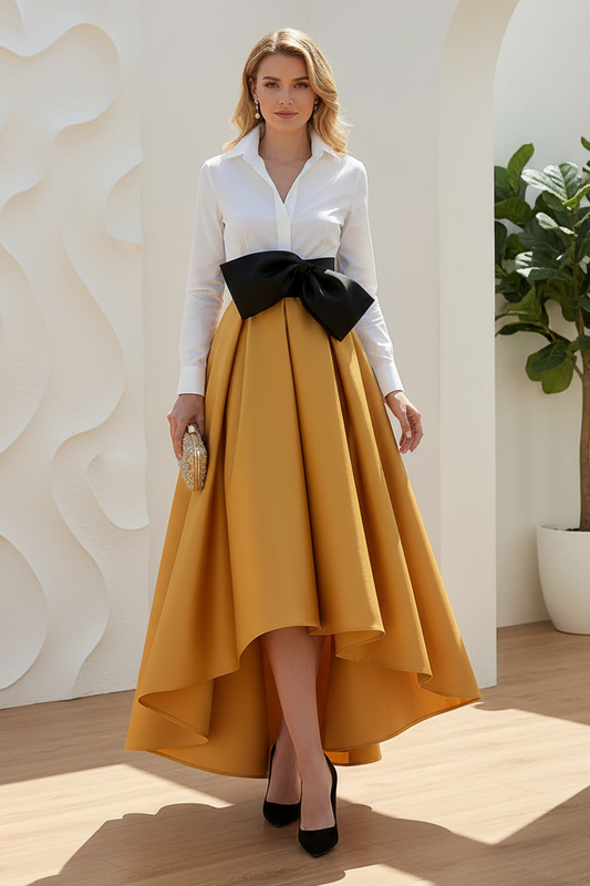 Elegant High-Low A-Line Dress with Bow Accent