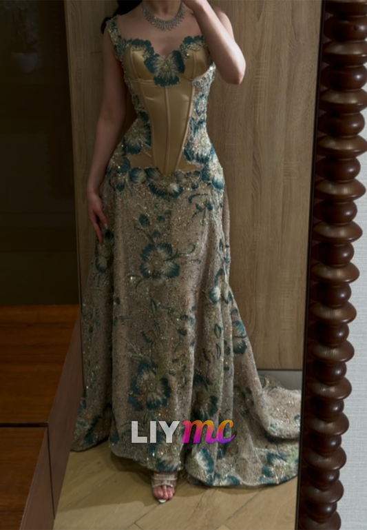 Corset Floral Embroidered Evening Dress