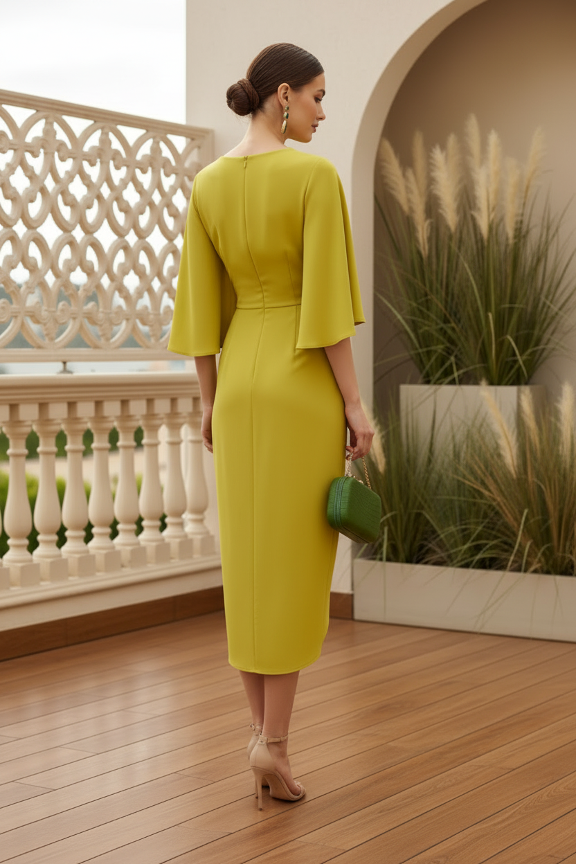 Cape Sleeve Wrap Midi Dress