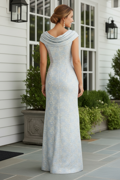 Cowl Neck Jacquard Column Evening Gown