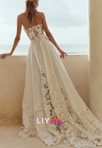 Strapless Lace Corset Satin A-Line Wedding Gown