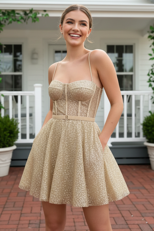 Glitter Corset A-Line Short Homecoming Dress