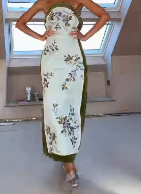 Strapless Floral Embroidered Maxi Column Dress